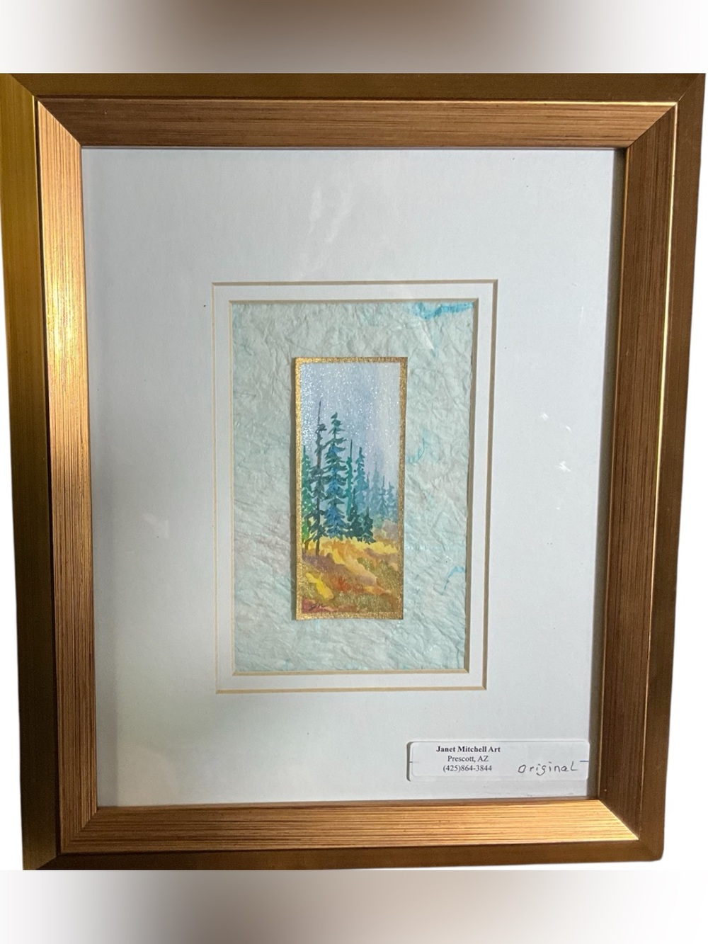 Original Janet Mitchell Watercolor Mixed Media Landscape Framed Evergreen Forest